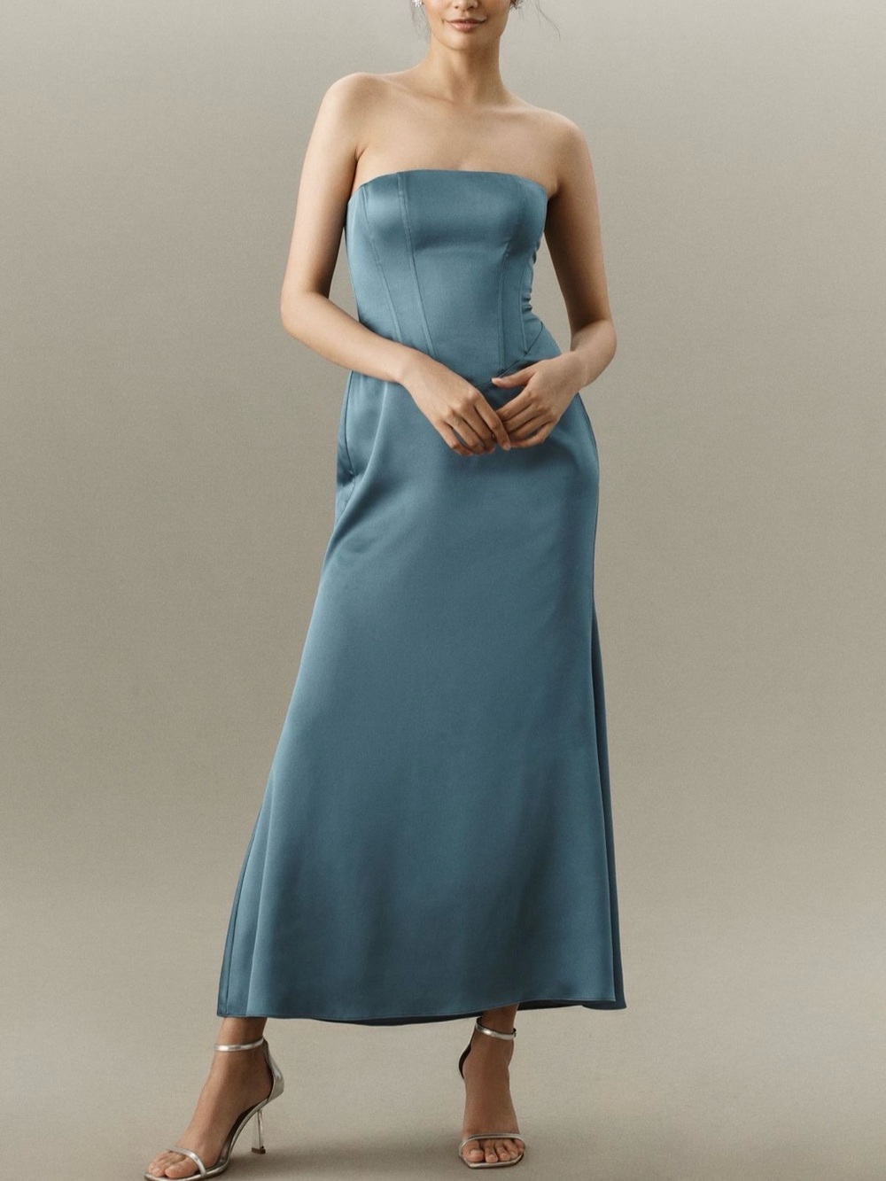 NWT Anthropologie Mare Mare Strapless Corset Lace-Up Midi Dress Blue L